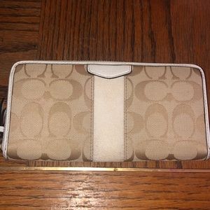 Coach Cream Canvas Zip Around Full Size Wallet